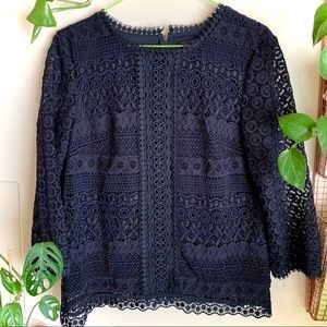Navy Blue Lace Ann Taylor Blouse